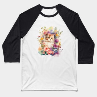 Kitten with flowers. Watercolor Art of Cat Baseball T-Shirt